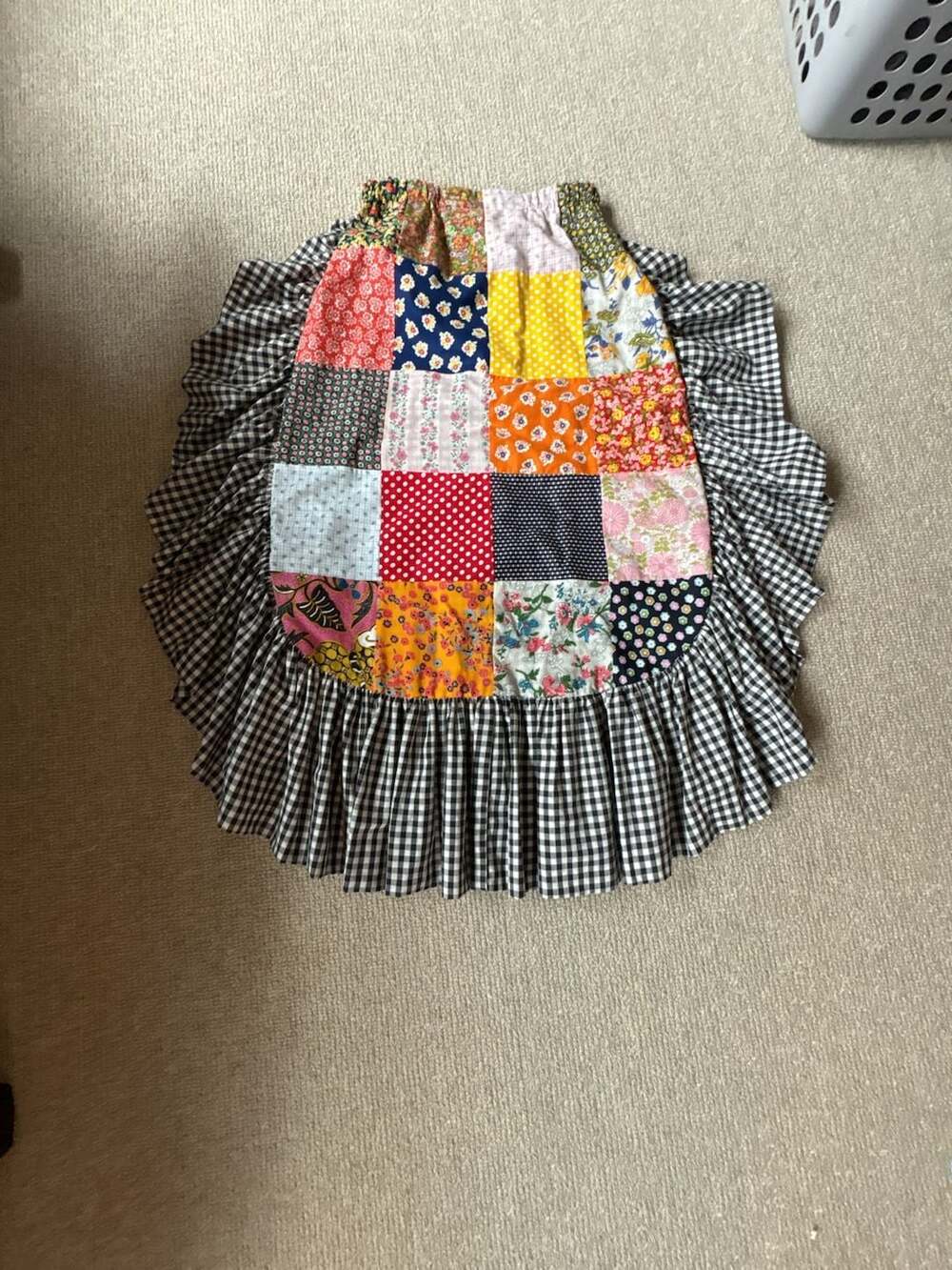 Vintage Glen of Michigan Patchwork Floral Print Skirt with Gingham Ruffled Hem M